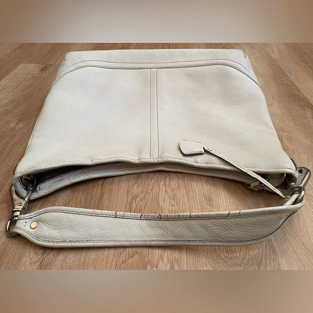 Banana Republic leather bag white pebbled large slouchy hobo silver zipper $250 - Picture 12 of 12